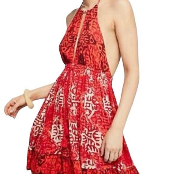Free People Alluring Halter Mini Dress Keyhole Halter Neckline Red, Orange Small - Picture 1 of 15